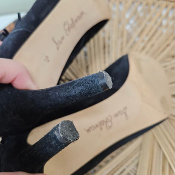 Sam Edelman Kandice Suede Fringe Ankle Bootie Pumps 7.5 Black Boots Heels - Picture 8 of 11